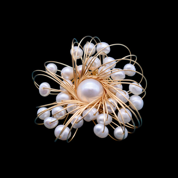 Collector's Freshwater Pearl and Gold Wiring Brooch - Pearl Burst