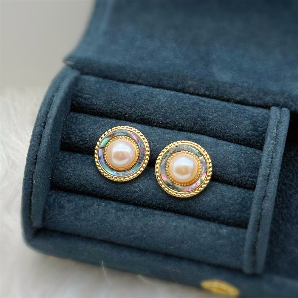 Freshwater Pearl Abalone Shell Stud Earrings - Noah - Akuna Pearls
