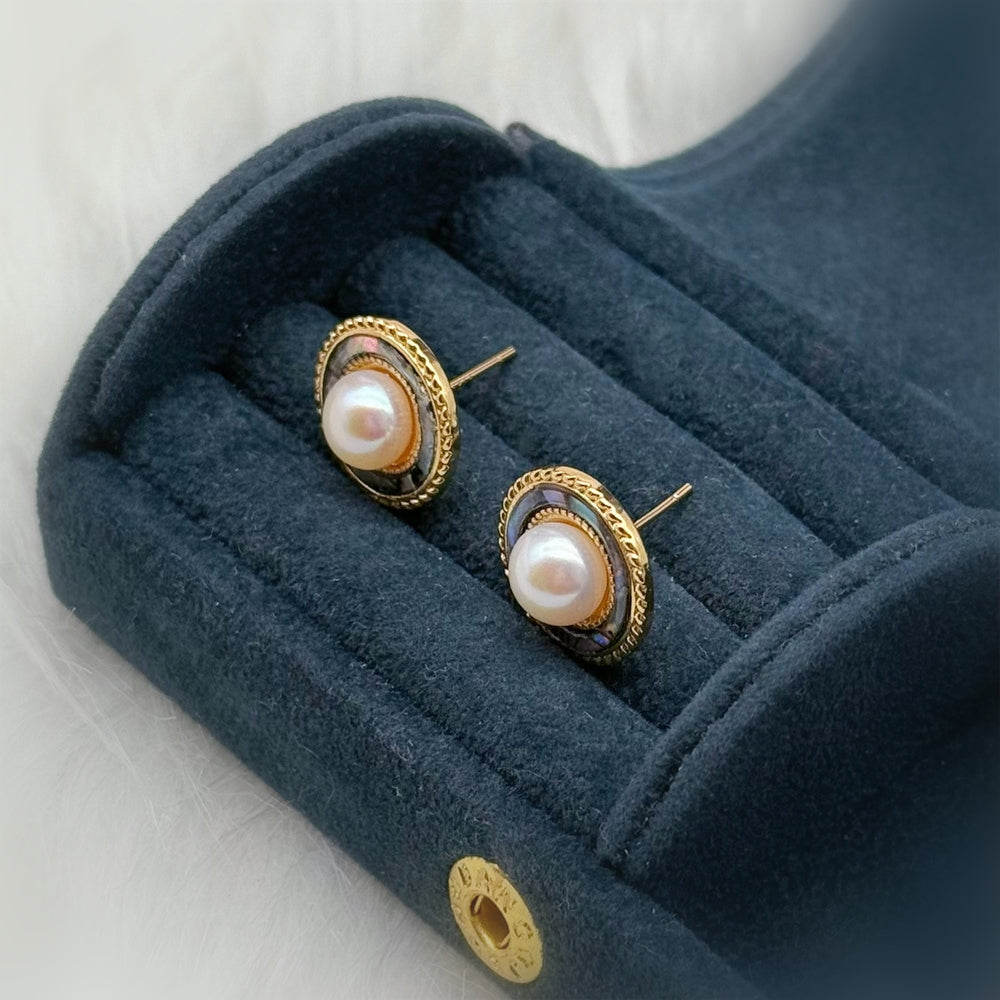 Freshwater Pearl Abalone Shell Stud Earrings - Noah - Akuna Pearls