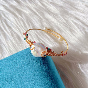 Freshwater Pearl & Tourmaline Gold Wire Bangle - Leila - Akuna Pearls