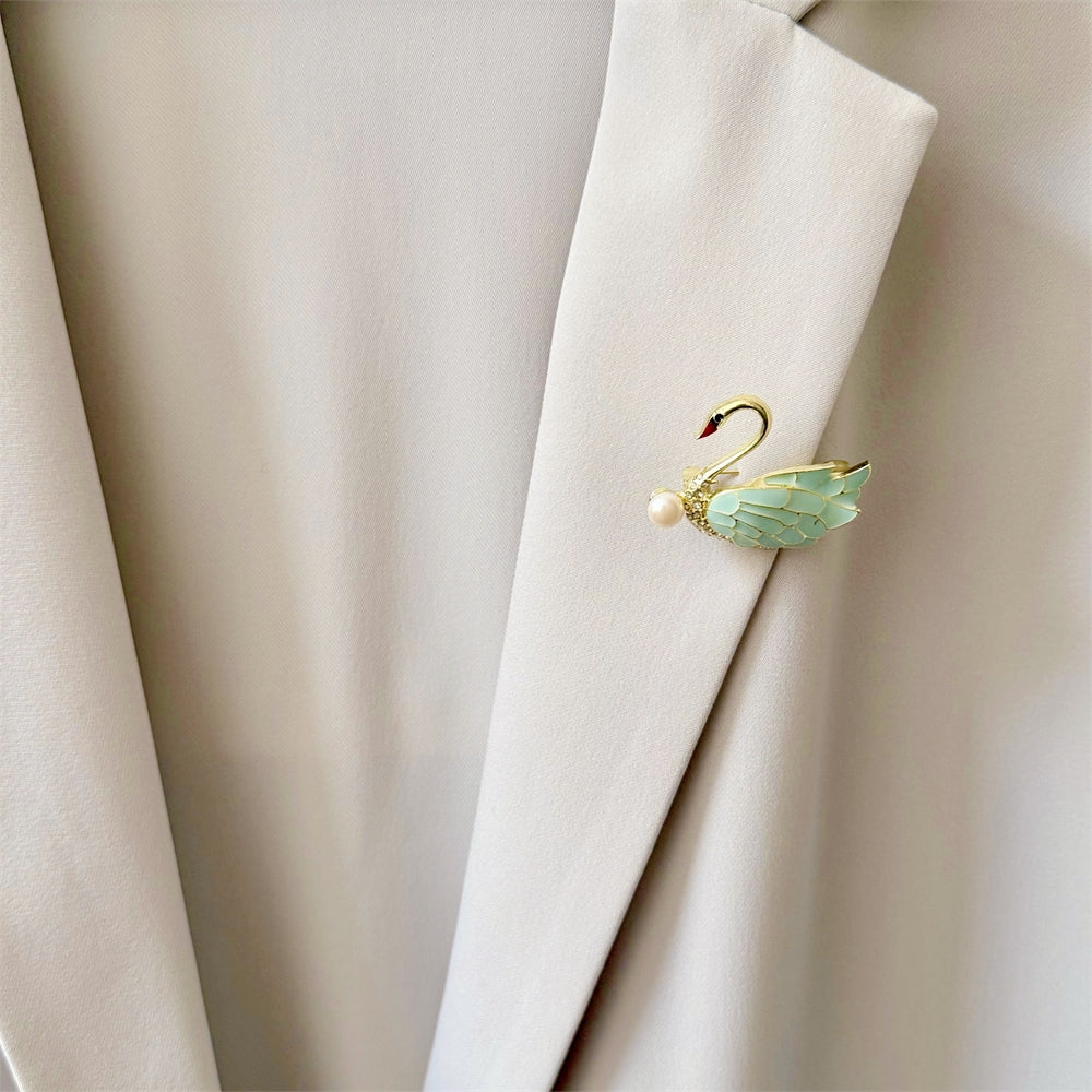 Freshwater Pearl Brooch - Downy Green Swan - Akuna Pearls