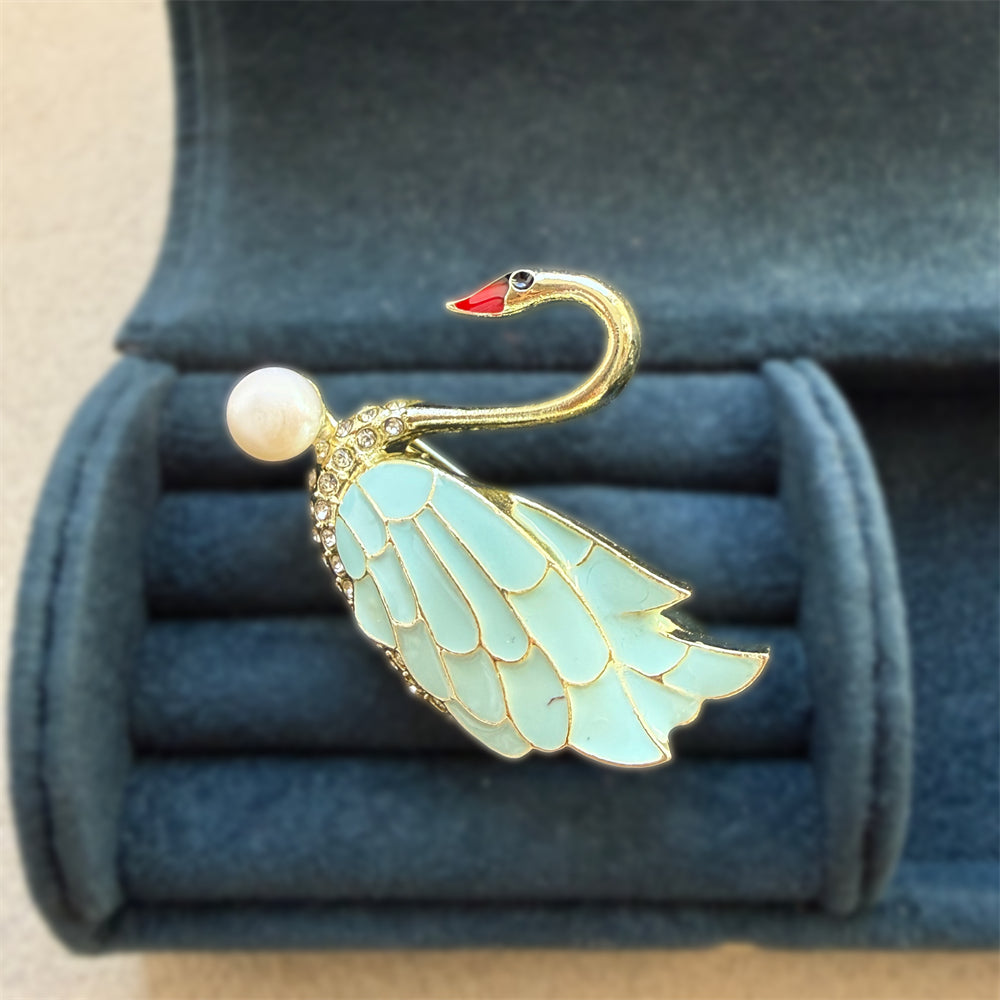 Freshwater Pearl Brooch - Downy Green Swan - Akuna Pearls
