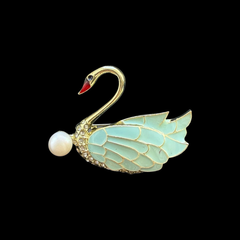 Freshwater Pearl Brooch - Downy Green Swan - Akuna Pearls