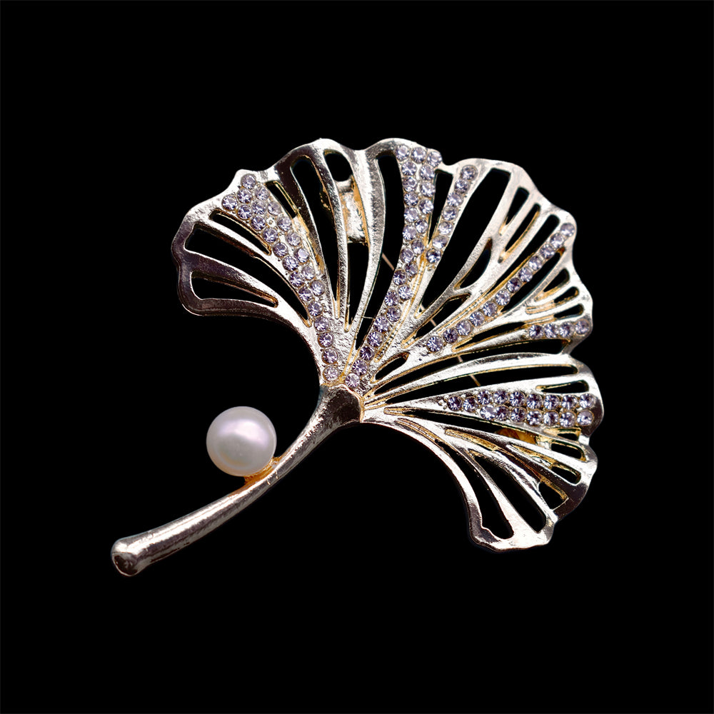 Freshwater Pearl Brooch - Ginkgo Leaf - Akuna Pearls