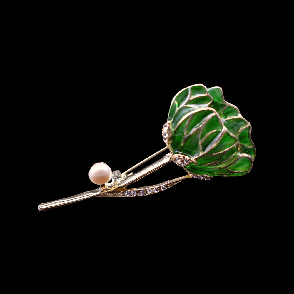 Freshwater Pearl Brooch - Green Lotus - Akuna Pearls