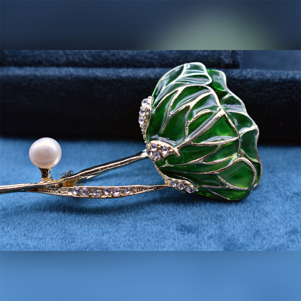 Freshwater Pearl Brooch - Green Lotus - Akuna Pearls
