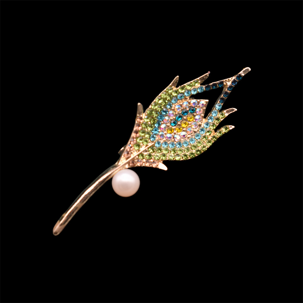 Freshwater Pearl Brooch - Peacock Feather - Akuna Pearls