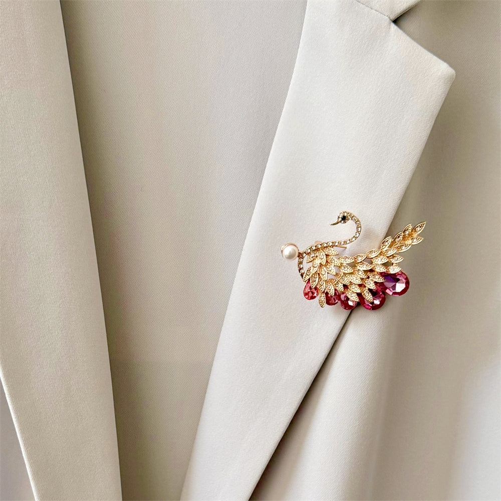 Freshwater Pearl Brooch - Pink Crystal Swan - Akuna Pearls