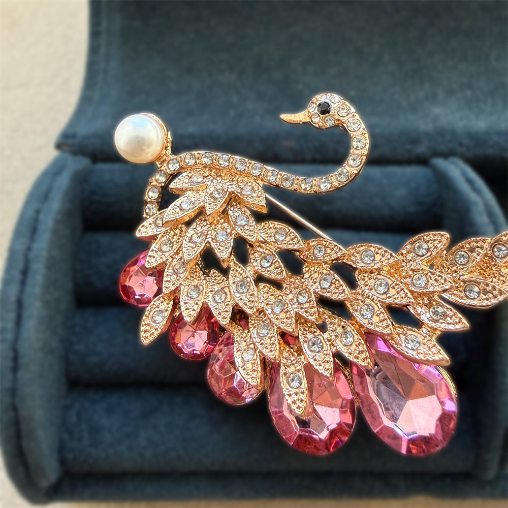 Freshwater Pearl Brooch - Pink Crystal Swan - Akuna Pearls