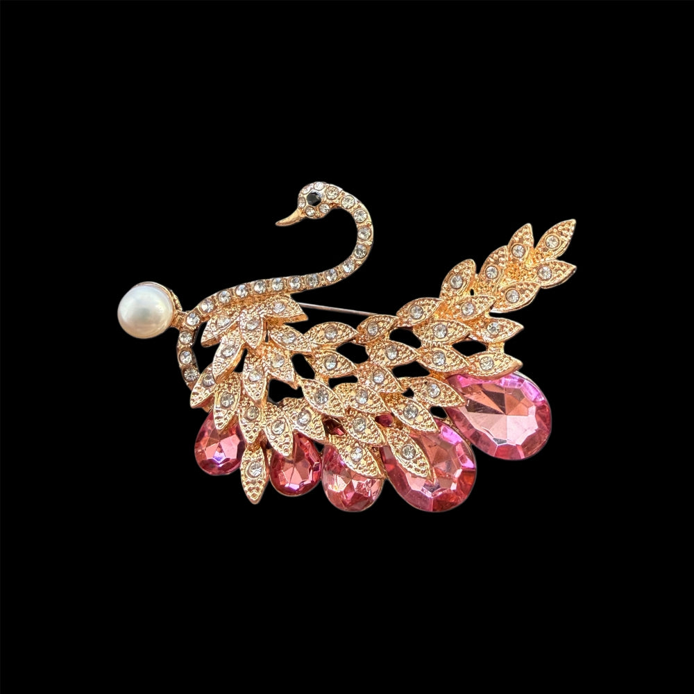 Freshwater Pearl Brooch - Pink Crystal Swan - Akuna Pearls