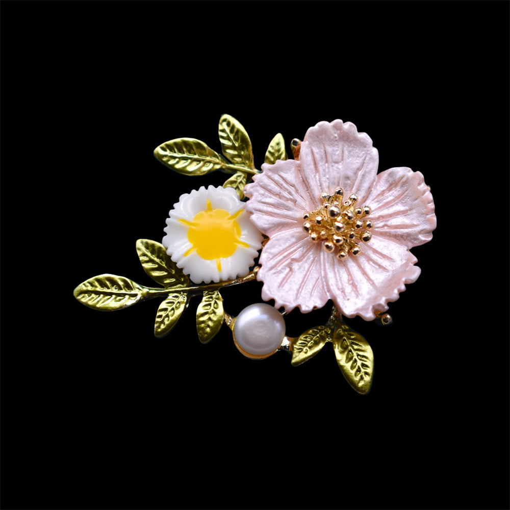 Freshwater Pearl Brooch - Pink Peach Blossom - Akuna Pearls