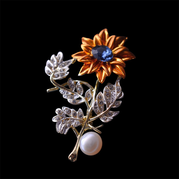 Freshwater Pearl Brooch - Sunflower