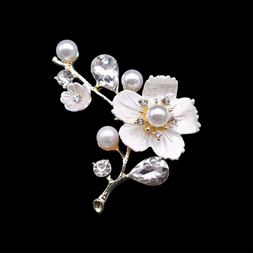 Freshwater Pearl Brooch - White Peach Blossom - Akuna Pearls