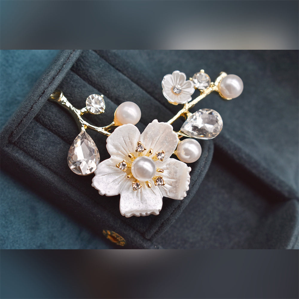 Freshwater Pearl Brooch - White Peach Blossom - Akuna Pearls
