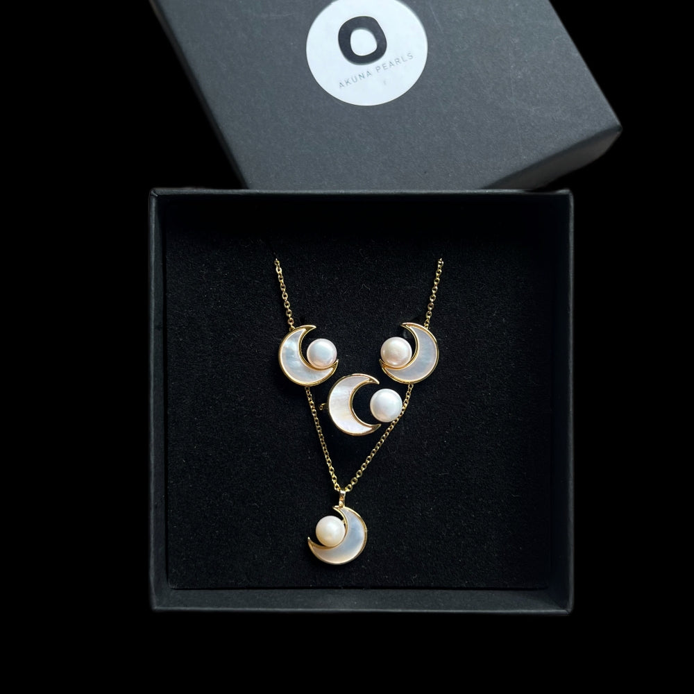 Freshwater Pearl Necklace, Earrings and Ring Gift Set - Gilda - Akuna Pearls