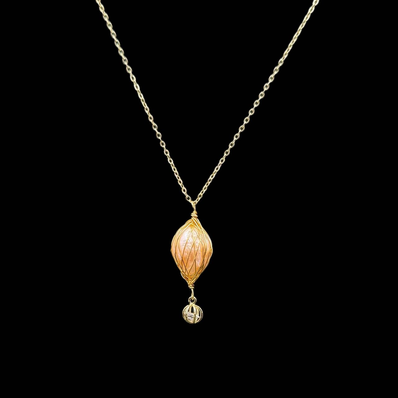 Freshwater Pearl Gold Wiring Pendant Necklace - Petunia - Akuna Pearls