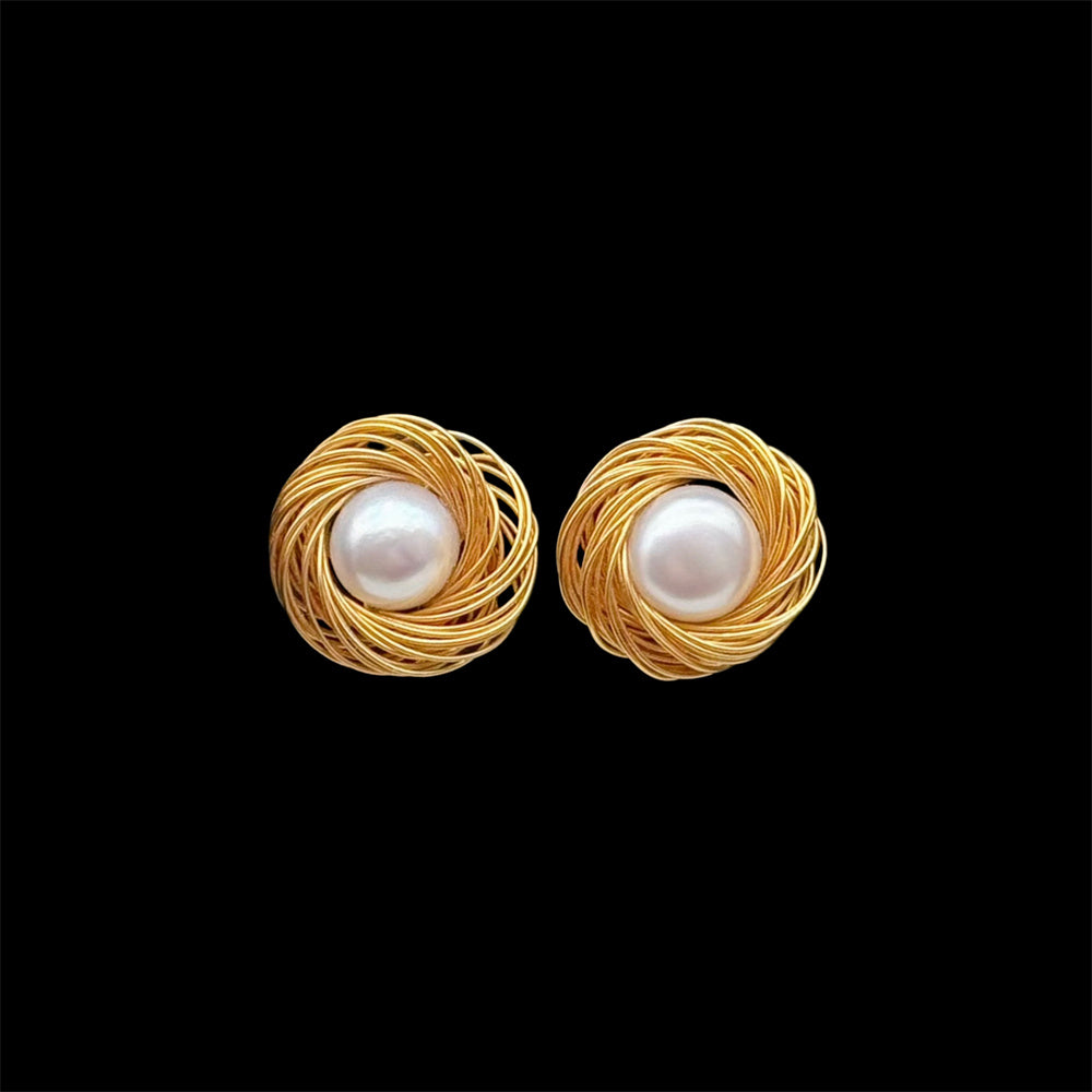 Freshwater Pearl Gold Wiring Stud Earrings - Melanie - Akuna Pearls