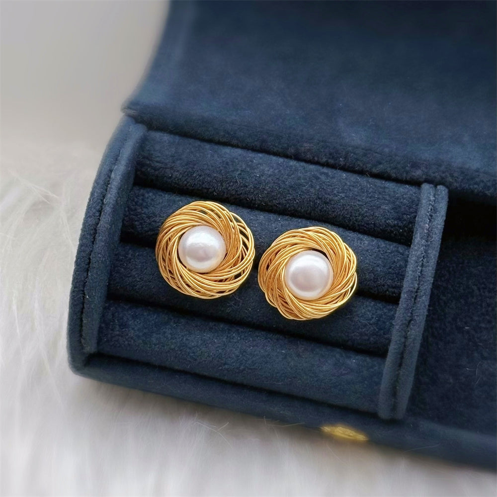 Freshwater Pearl Gold Wiring Stud Earrings - Melanie - Akuna Pearls