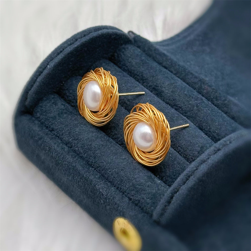 Freshwater Pearl Gold Wiring Stud Earrings - Melanie - Akuna Pearls