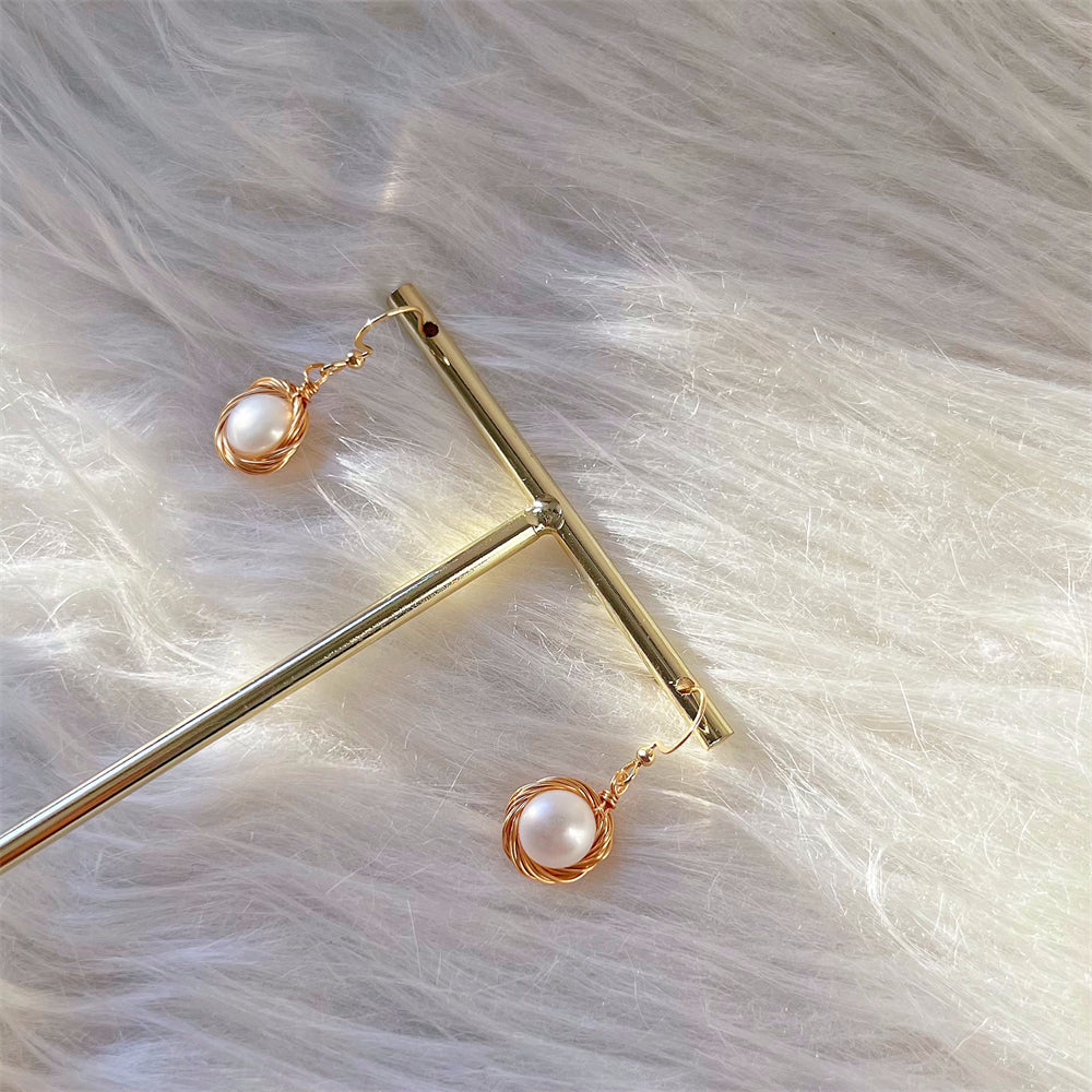 Freshwater Pearl Gold Wiring Dangle Hook Earrings - Samantha - Akuna Pearls