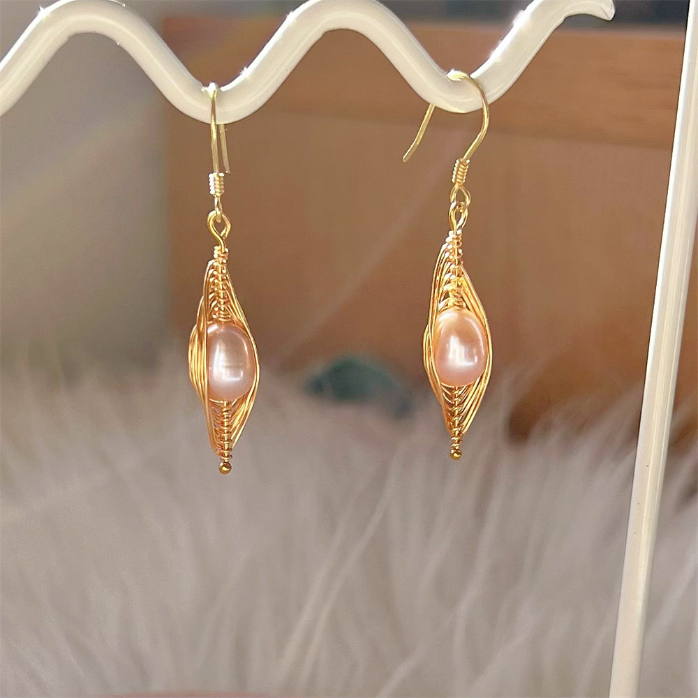 Freshwater Pearl Gold Wiring Dangle Hook Earrings - Nena - Akuna Pearls