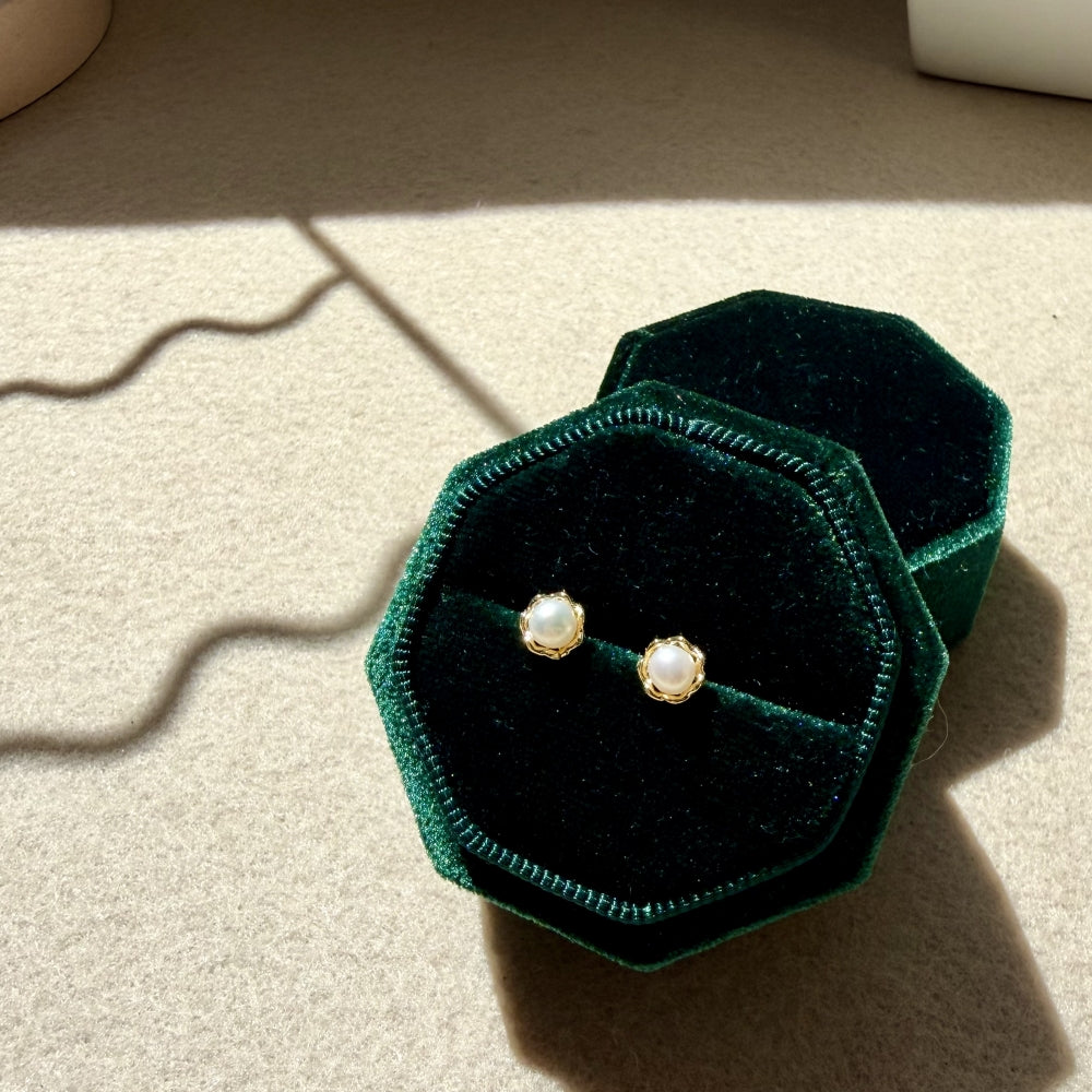 Freshwater Pearl Mini Halo Stud Earrings - Rose