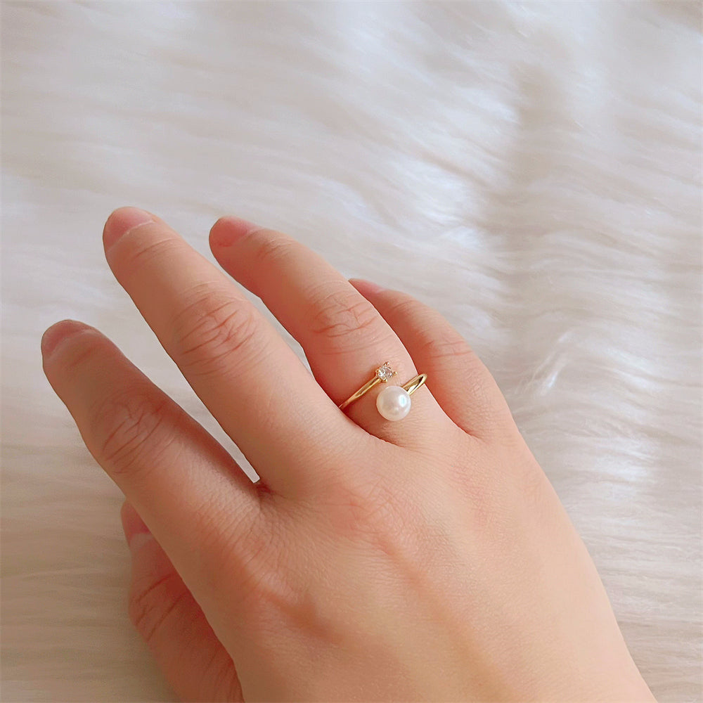 Freshwater Pearl Open Ring - CZ - Akuna Pearls