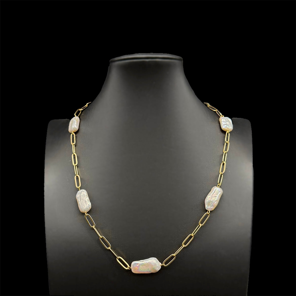 Baroque Pearl Paperclip Link Chain Necklace - Zoe - Akuna Pearls