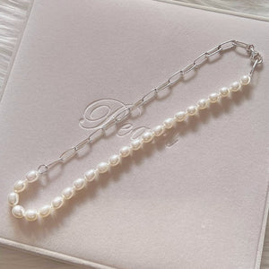 Half Freshwater Pearl Half Chain Necklace - Tess - Akuna Pearls