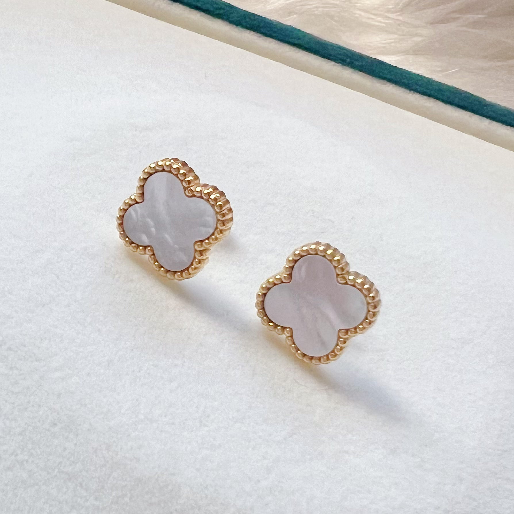 Mother of Pearl Flower Stud Earrings - White - Akuna Pearls