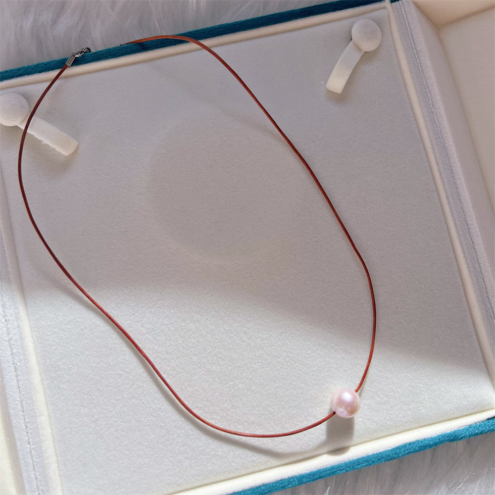 Kangaroo Leather Freshwater Pearl Necklace - White - Akuna Pearls