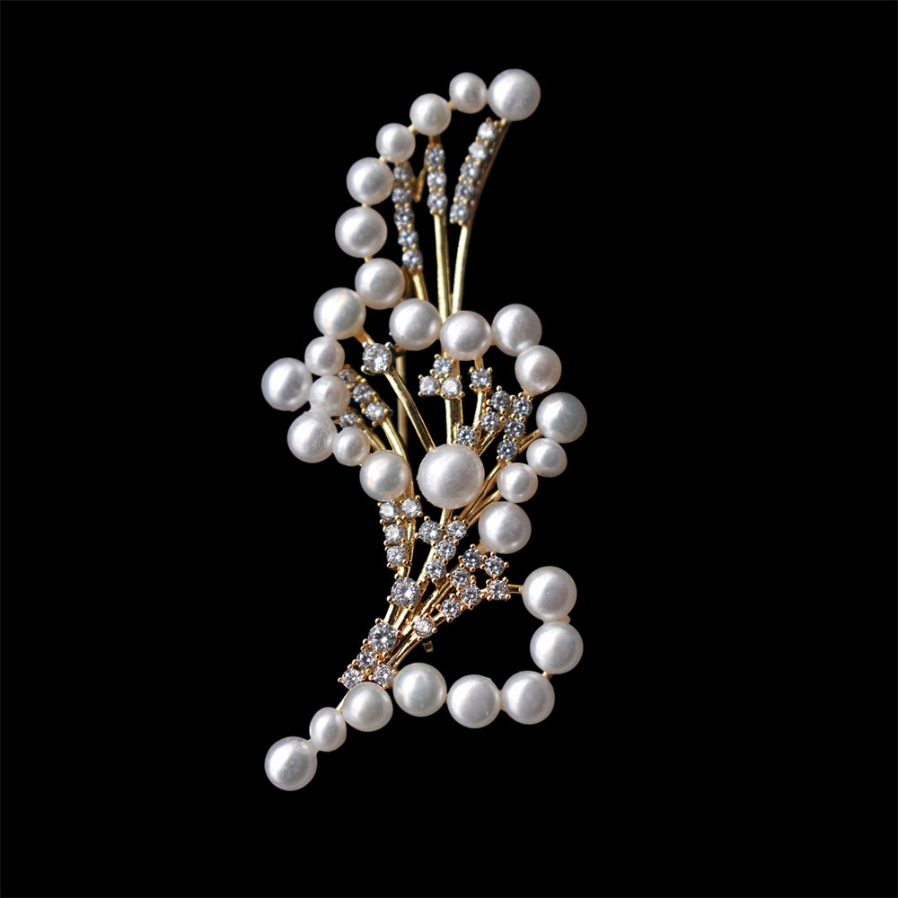 Luxury Freshwater Pearl Brooch - Bouquet Multi Pearls - Gold - Akuna Pearls