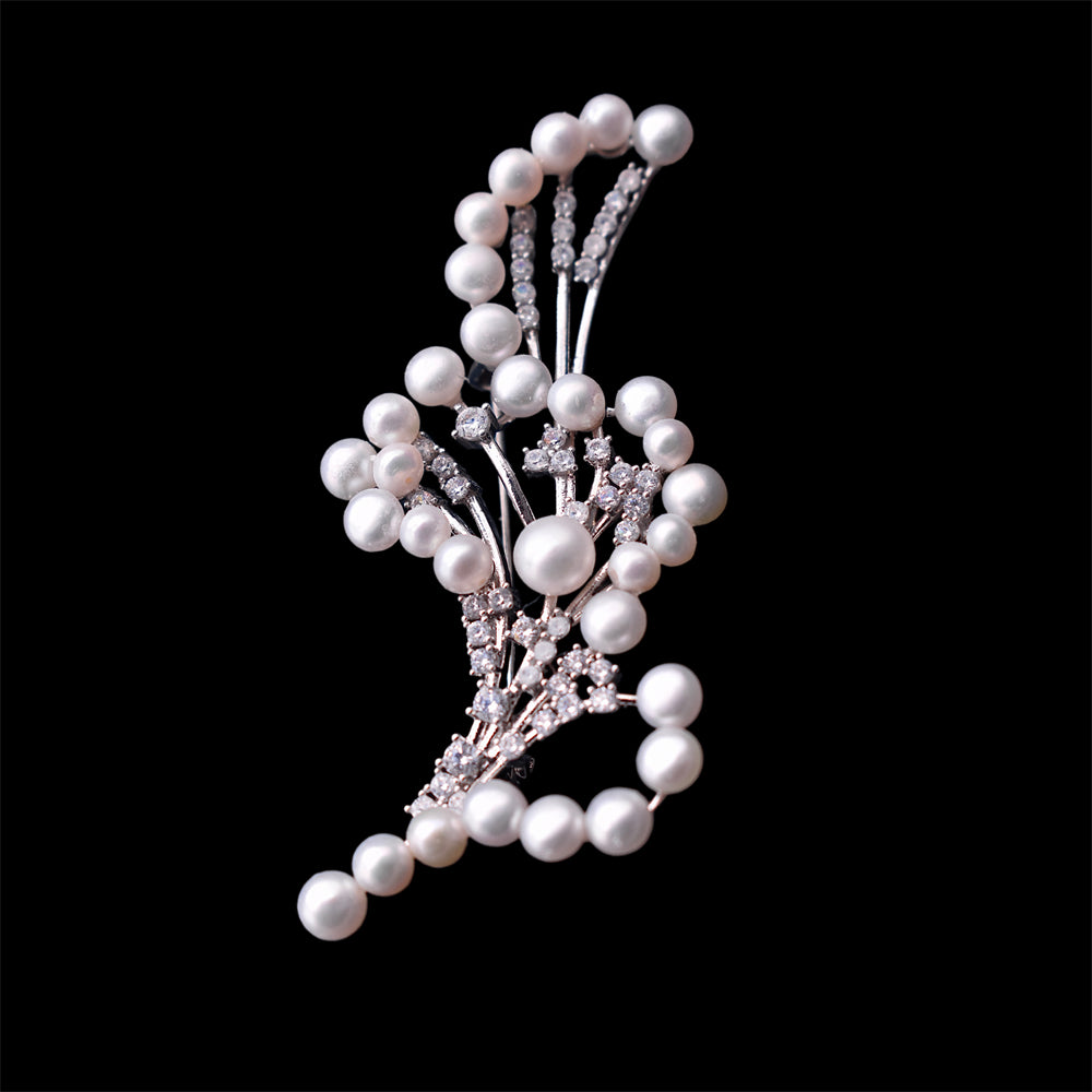 Luxury Freshwater Pearl Brooch - Bouquet Multi Pearls - Gold - Akuna Pearls