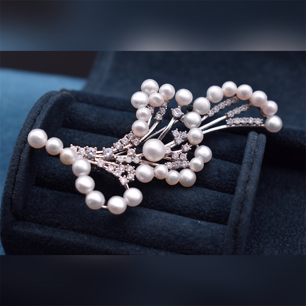 Luxury Freshwater Pearl Brooch - Bouquet Multi Pearls - Gold - Akuna Pearls