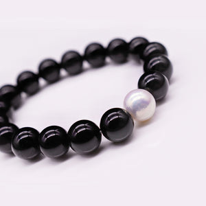 Freshwater Pearl & Natural Stone Bracelet - Obsidian - Akuna Pearls
