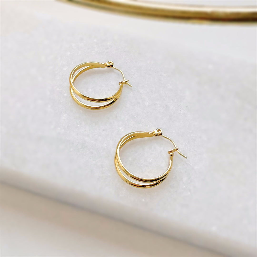 Minimal Titanium Waterproof Hoop Earrings - Small Double Hoop - Akuna Pearls