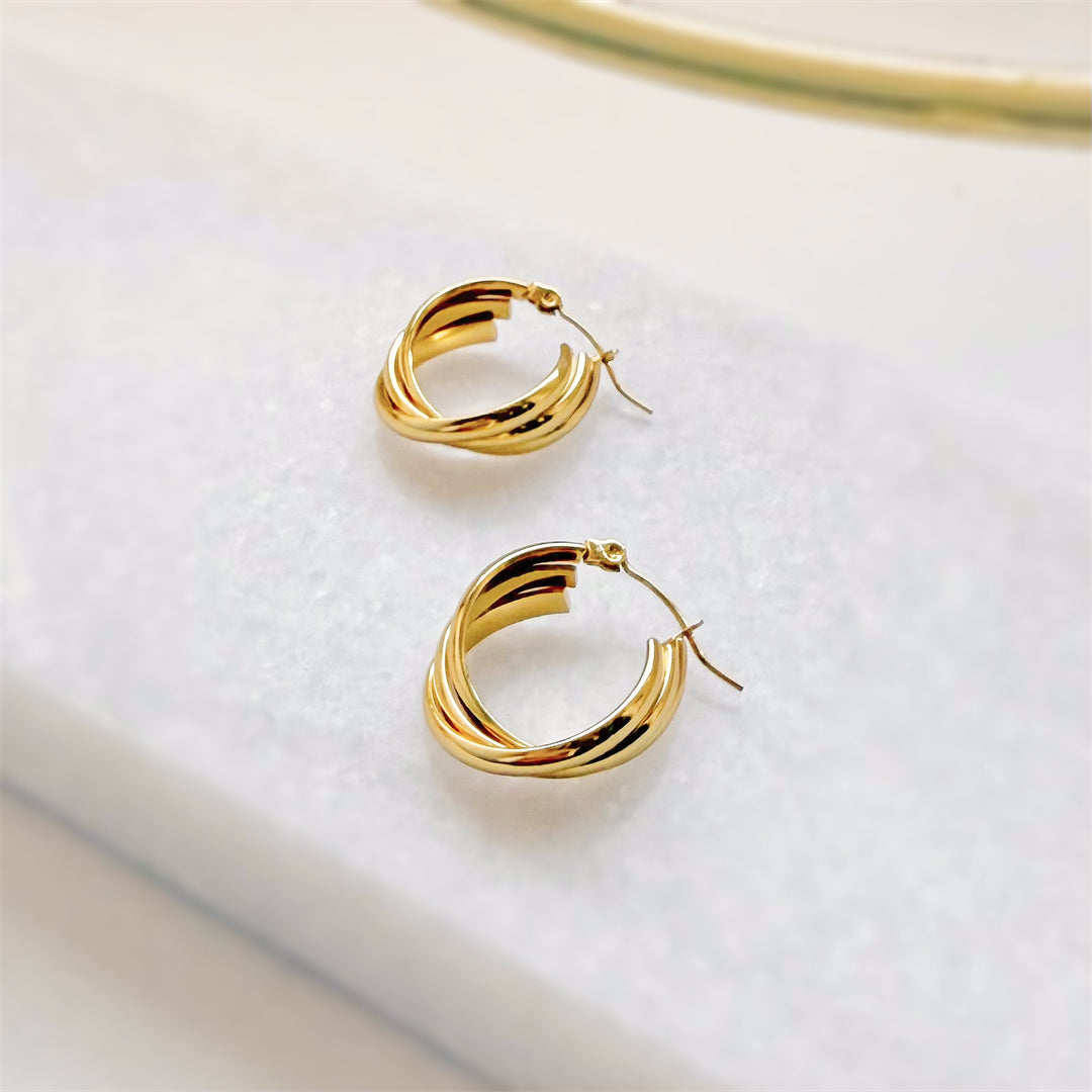 Minimal Titanium Waterproof Hoop Earrings - Small Lines - Akuna Pearls