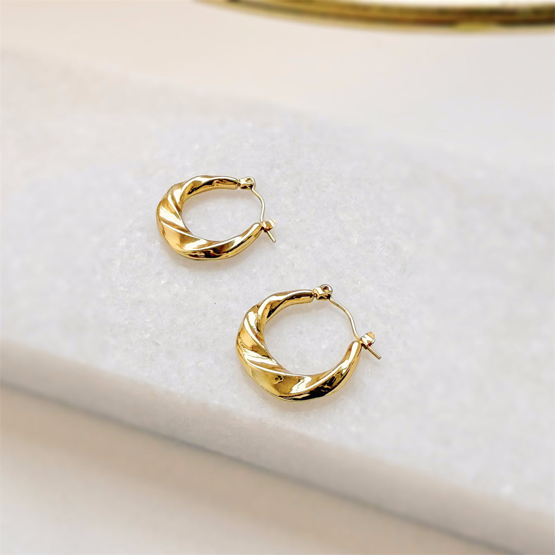 Minimal Titanium Waterproof Hoop Earrings - Small Embossed Hoop - Akuna Pearls