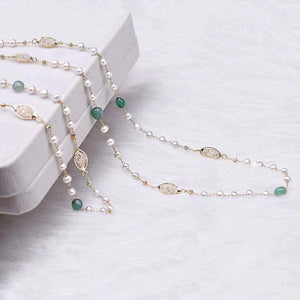 Freshwater Pearl Long Necklace - Aventurine - Akuna Pearls