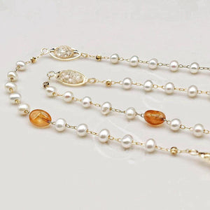 Freshwater Pearl Long Necklace - Agate - Akuna Pearls
