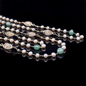 Freshwater Pearl Long Necklace - Aventurine - Akuna Pearls