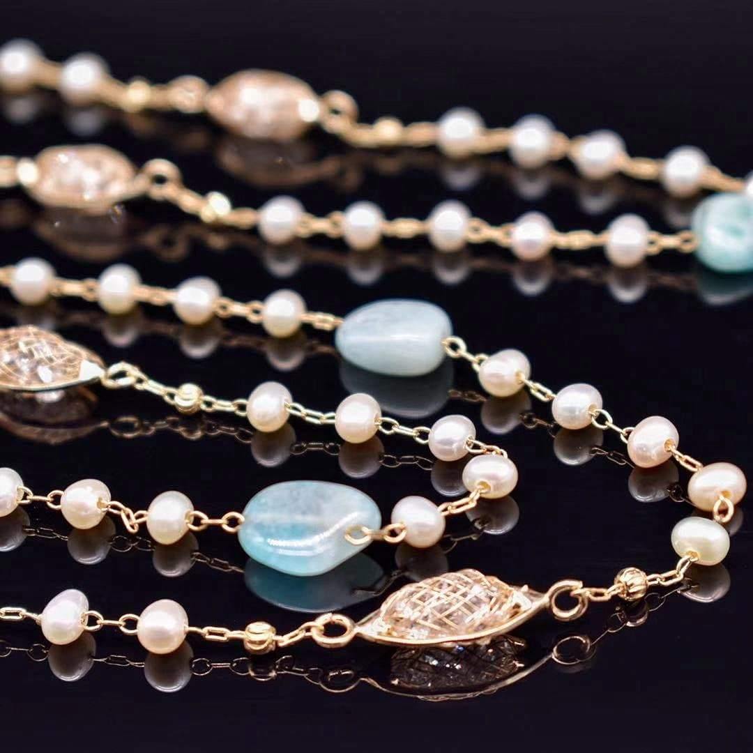 Freshwater Pearl Long Necklace - Beryl - Akuna Pearls