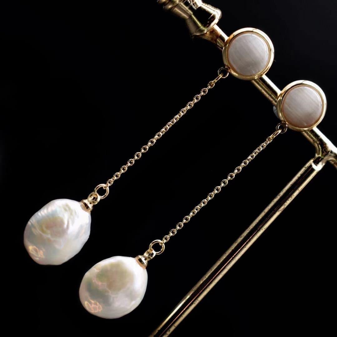 Baroque Pearl Long Drop Earrings - Steph - Akuna Pearls