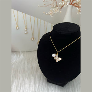 Freshwater Pearl & Mother of Pearl Pendant Necklace - Butterfly - Akuna Pearls