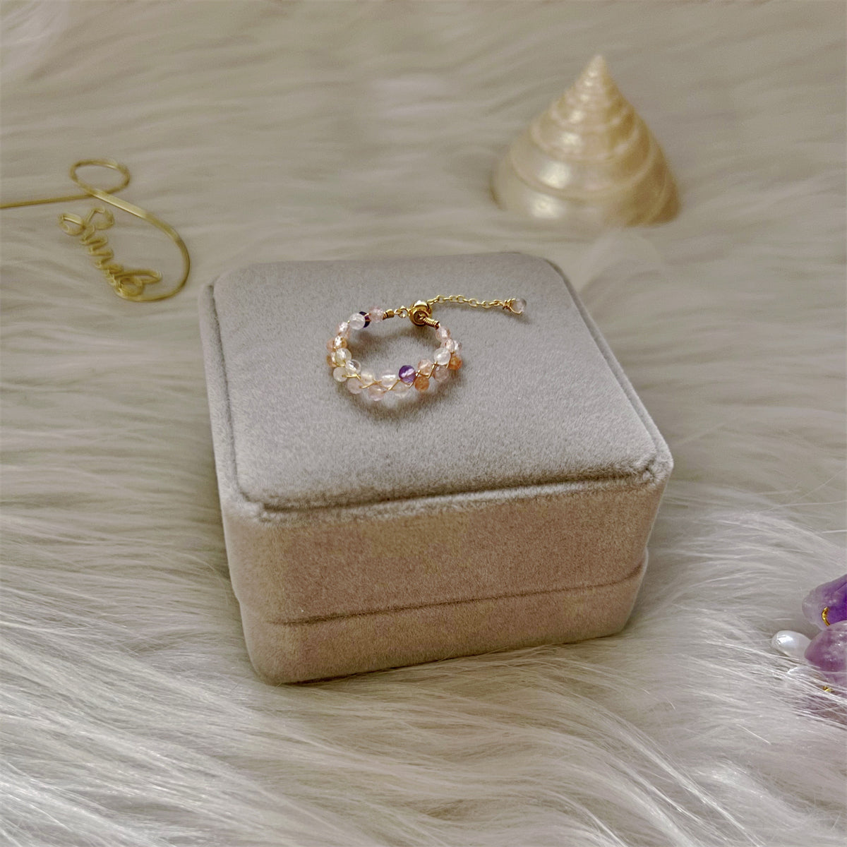 Super Seven Crystal Beaded Ring - Ahe - Akuna Pearls