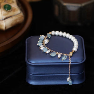 Freshwater Pearl & Aquamarine Bracelet - Atasi - Akuna Pearls