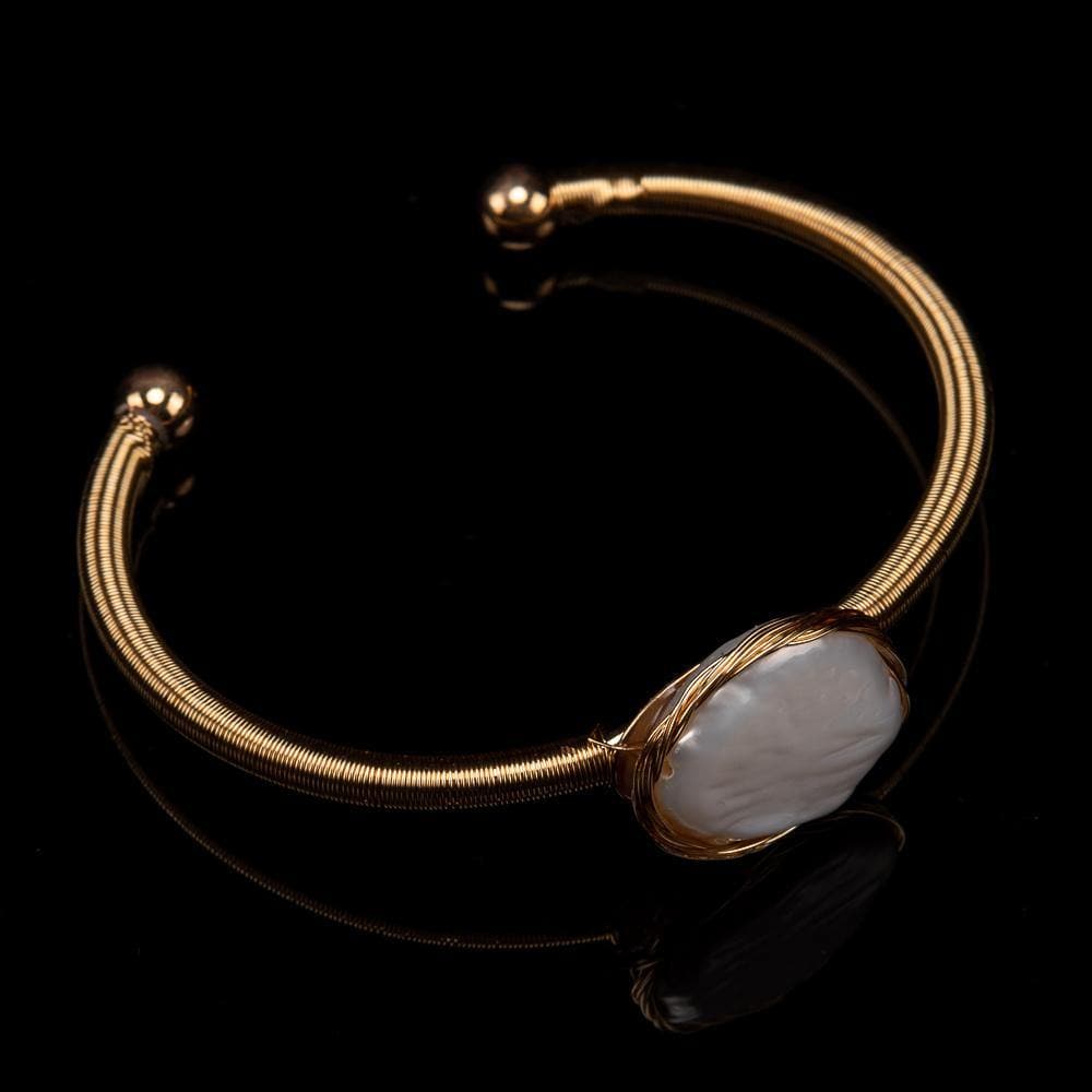 Baroque Pearl Bangle - Gold Edge - Akuna Pearls