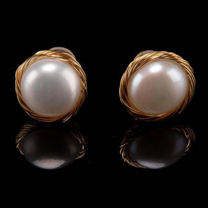 Baroque Pearl Studs - Gold Edge - Akuna Pearls