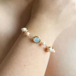 Freshwater Pearl & Aquamarine Bracelet - Arizona - Akuna Pearls