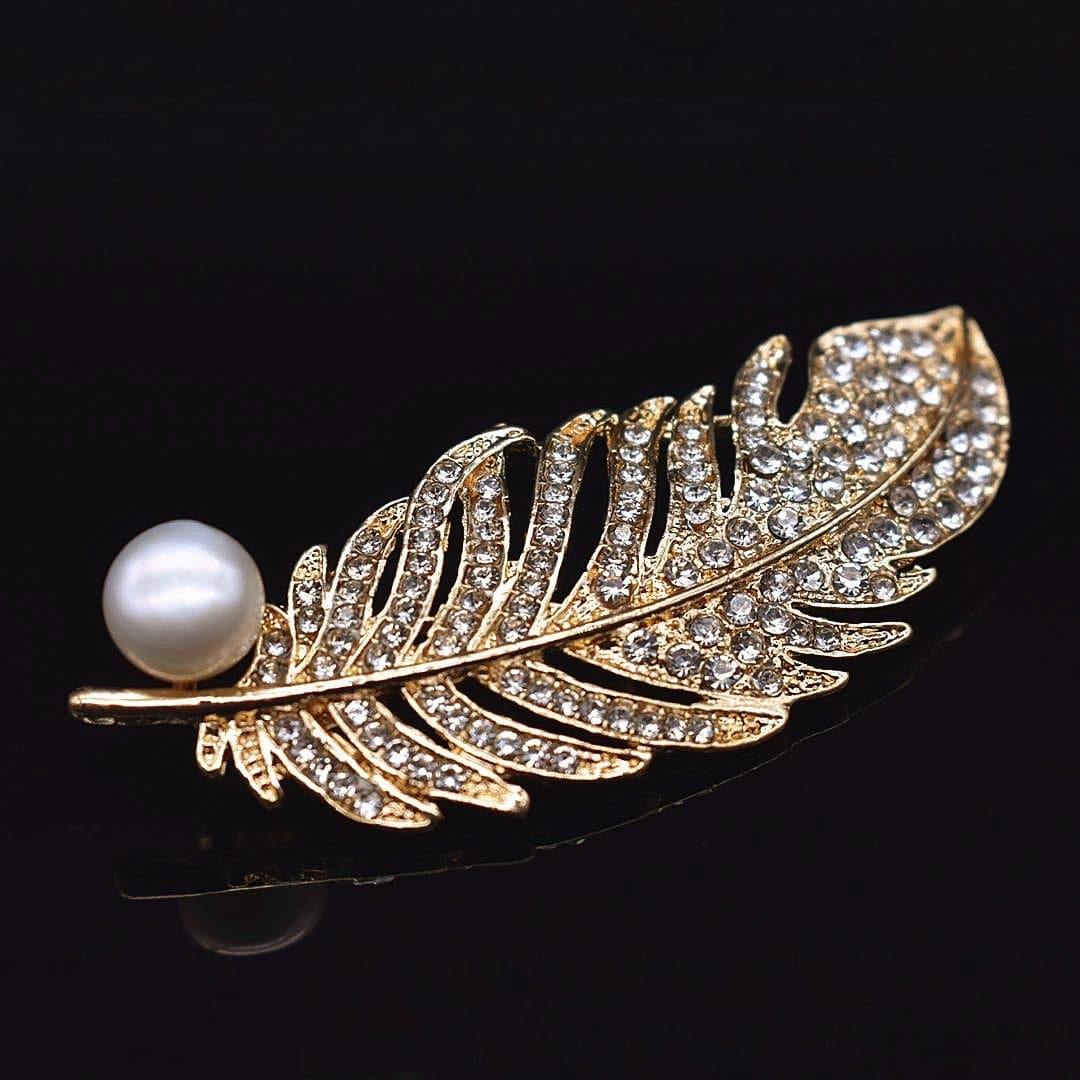 Freshwater Pearl Brooch - Feather - Akuna Pearls
